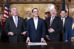 January 29, 2024: Sen. Flynn attends the bill signing of House Bill 1284, updating and expanding automated traffic enforcement, with Gov. Josh Shapiro in the Governor’s Reception Room.