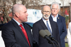 December 16, 2021:  Sen. Flynn hosted Gov. Tom Wolf for a series of events in Scranton today beginning with a news conference in front of the John Mitchell Memorial at the Lackawanna County Courthouse to push for several bills that would promote worker safety, security and compensation.  After a lunch and walking tour of the Electric City, Wolf and Flynn held a news conference at Lackawanna College to announce an RACP grant for the college.