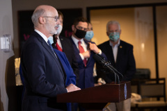 December 16, 2021:  Sen. Flynn hosted Gov. Tom Wolf for a series of events in Scranton today beginning with a news conference in front of the John Mitchell Memorial at the Lackawanna County Courthouse to push for several bills that would promote worker safety, security and compensation.  After a lunch and walking tour of the Electric City, Wolf and Flynn held a news conference at Lackawanna College to announce an RACP grant for the college.