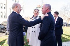 December 16, 2021:  Sen. Flynn hosted Gov. Tom Wolf for a series of events in Scranton today beginning with a news conference in front of the John Mitchell Memorial at the Lackawanna County Courthouse to push for several bills that would promote worker safety, security and compensation.  After a lunch and walking tour of the Electric City, Wolf and Flynn held a news conference at Lackawanna College to announce an RACP grant for the college.