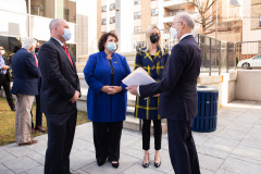 December 16, 2021:  Sen. Flynn hosted Gov. Tom Wolf for a series of events in Scranton today beginning with a news conference in front of the John Mitchell Memorial at the Lackawanna County Courthouse to push for several bills that would promote worker safety, security and compensation.  After a lunch and walking tour of the Electric City, Wolf and Flynn held a news conference at Lackawanna College to announce an RACP grant for the college.