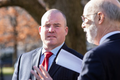 December 16, 2021:  Sen. Flynn hosted Gov. Tom Wolf for a series of events in Scranton today beginning with a news conference in front of the John Mitchell Memorial at the Lackawanna County Courthouse to push for several bills that would promote worker safety, security and compensation.  After a lunch and walking tour of the Electric City, Wolf and Flynn held a news conference at Lackawanna College to announce an RACP grant for the college.