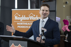 February 21, 2023: Sen. Flynn officials from NeighborWorks Northeaster Pennsylvania today to announce a total of $850,000 in state and private funding for continuing revitalization efforts in Scranton’s West Side.