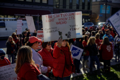 November 5, 2021 − Senator Marty Flynn was joined by local state representatives today outside of the Lackawanna County Courthouse to discuss the ongoing strike of the Scranton Federation of Teachers. Flanked by a raucous crowd of Scranton School District teachers, paraprofessionals, faculty, and their supporters, Senator Flynn, Rep. Kyle Mullins, Rep. Elect Thom Welby, Rep. Bridget Kosierowski, and Rep. Mike Carroll fittingly stood in front of the John Mitchell Statue to show their support for the Scranton Federation of Teachers in their labor dispute with the school district’s administration.